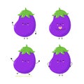 Cute smiling funny eggplant collection